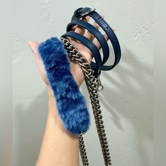 Blue Houndstooth Genuine Shearling Leather Kisslock Handbag, Multi Use Style - Picture 16 of 16